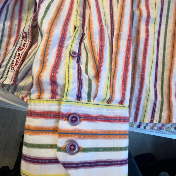 Robert Graham 2XL Multicolor Stripe Button Down Shirt Paisley Trim - Picture 9 of 12